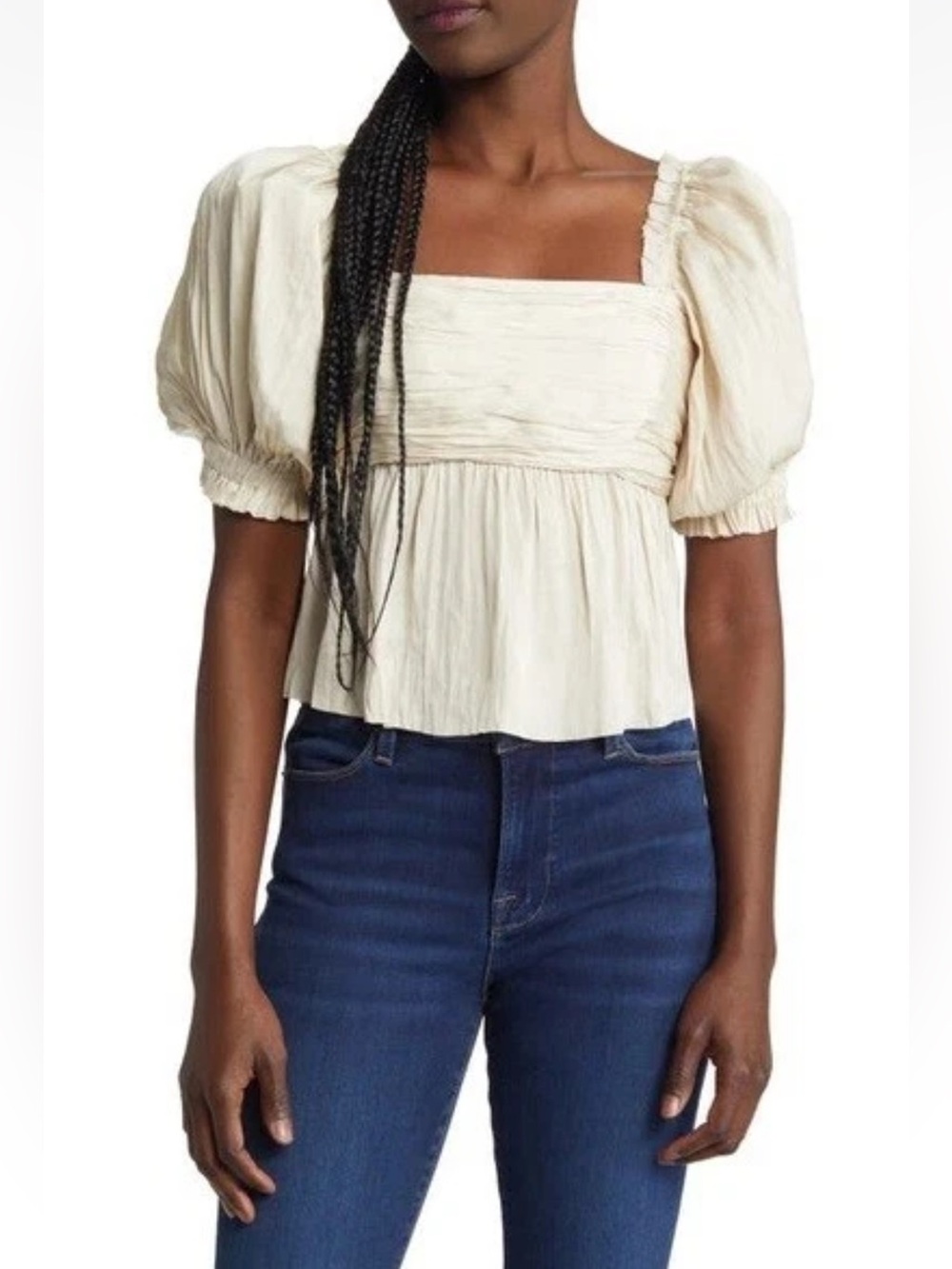 NWT FRAME Puff Sleeve Square Neck Top Size S Vanilla